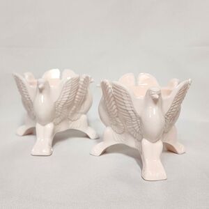 Jeanette GLASS SHELL PINK THREE FOOTED EAGLE CANDLE HOLDERS SET OF 2
